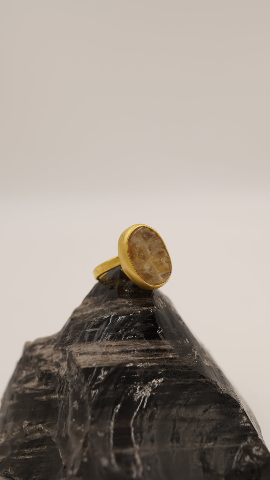 Doğal Sitrin Taşlı Altın Kaplama Bakır Yüzük