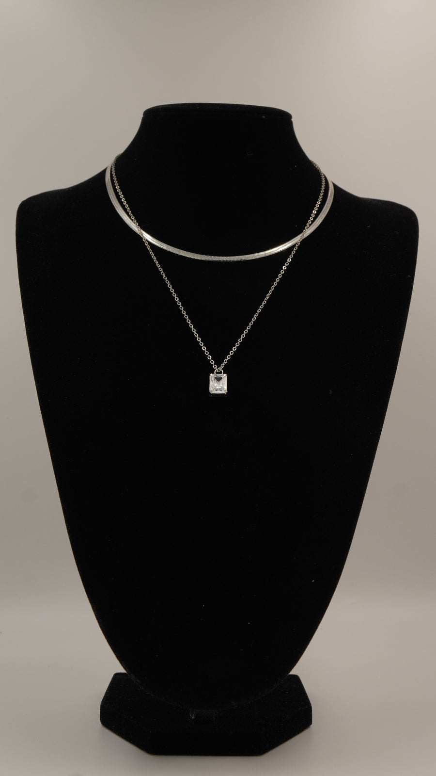 Baget Zirkon Taşlı Çift Sıra Çelik Kolye