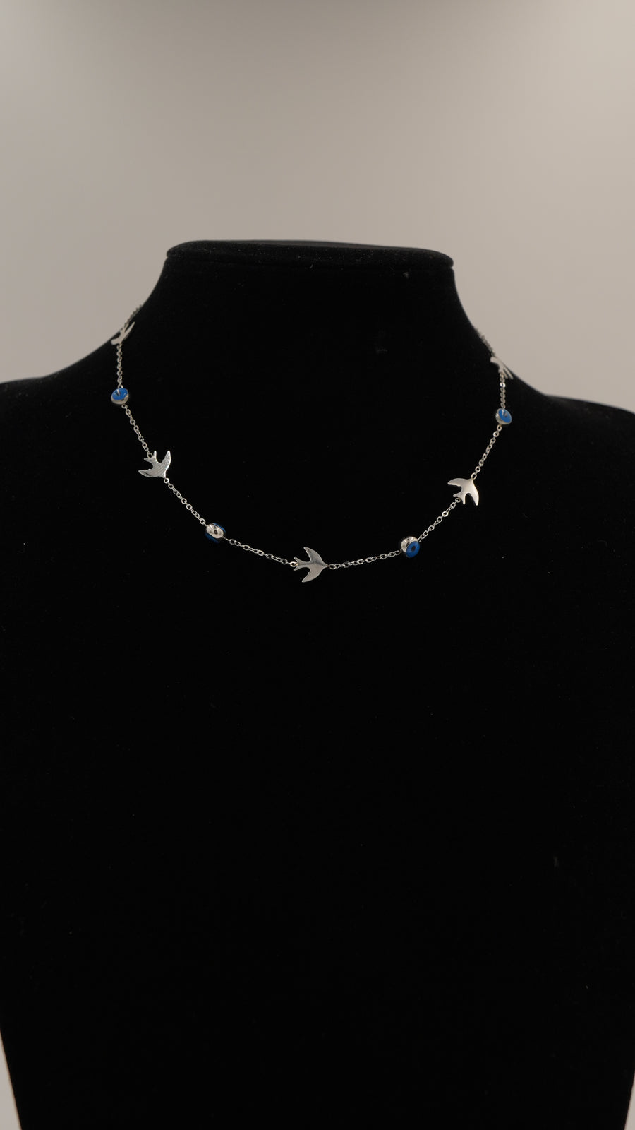 Kırlangıç Figürlü Nazar Boncuklu Çelik Kolye