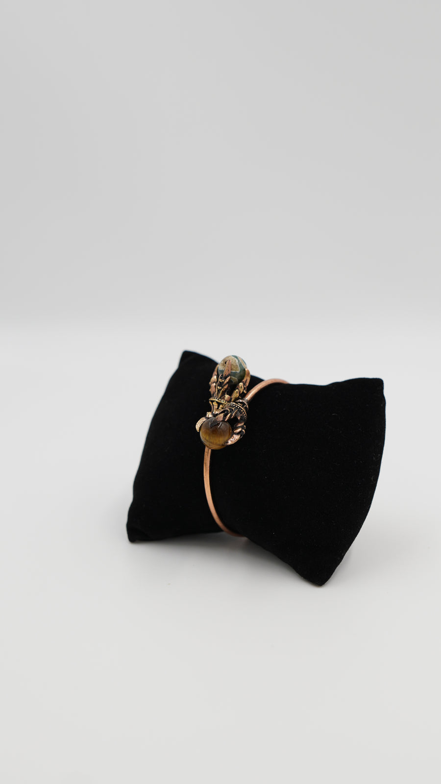 Kaplangözü & Nepal Akik Çift Taşlı Bakır Bileklik – Çift Pencereli El Yapımı Model