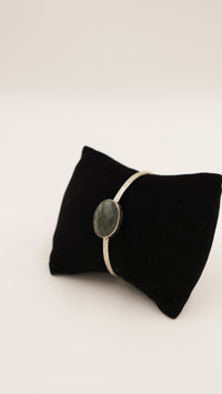 Labradorit Taşlı El Yapımı Bakır Bileklik – 18 Ayar Rodyum Altın Kaplama