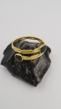 Çift Taşlı Labradorit Bakır Bileklik – Ayarlanabilir, 18 Ayar Sarı Rodyum Altın Kaplama (El Yapımı)