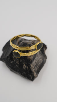 Çift Taşlı Labradorit Bakır Bileklik – Ayarlanabilir, 18 Ayar Sarı Rodyum Altın Kaplama (El Yapımı)