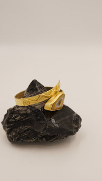 Kristal Oluşumlu Quartz Taşlı Ayarlanabilir Bakır Bileklik – 18 Ayar Sarı Rodyum Altın Kaplama (1. Kalite)