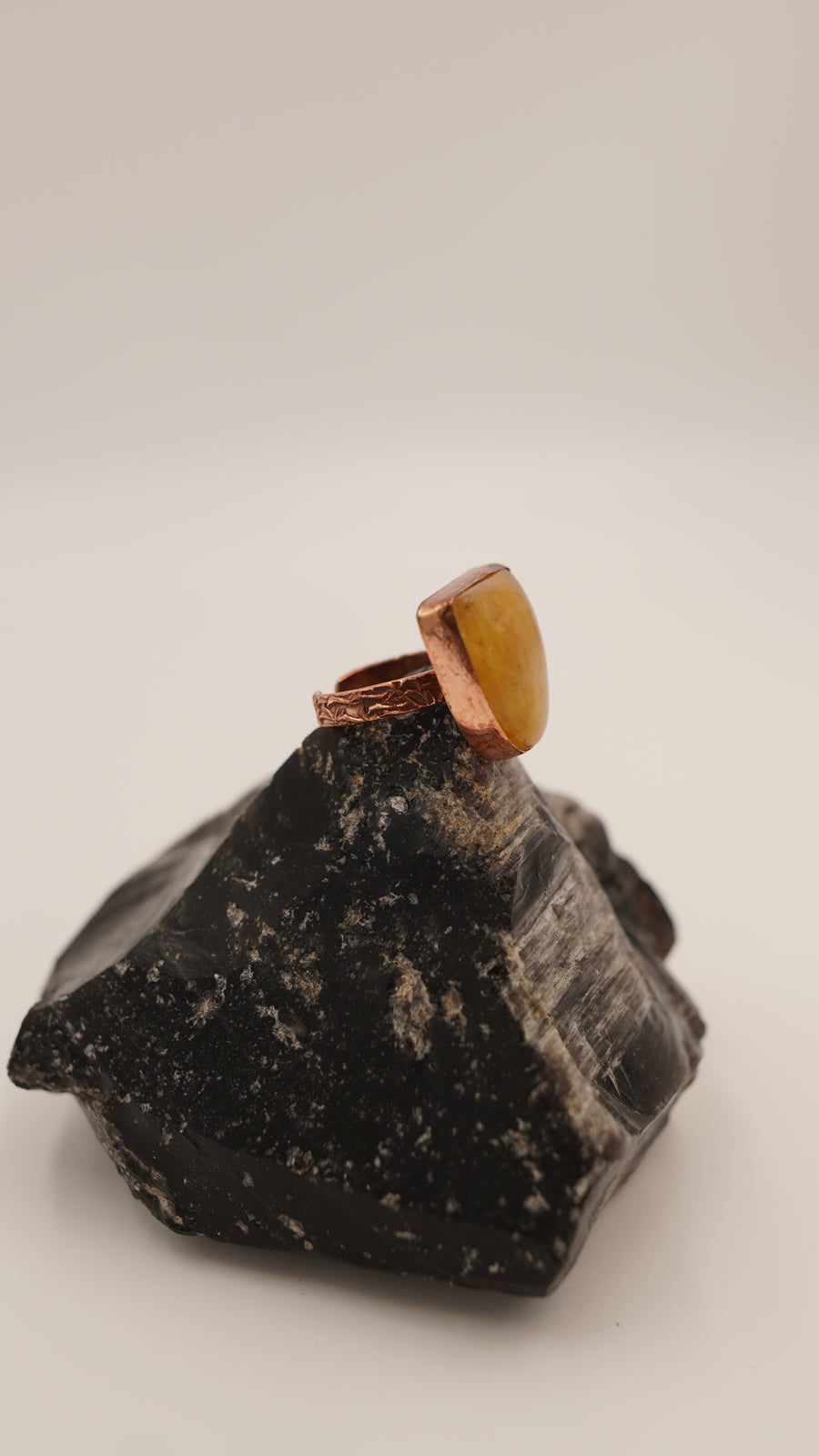 Limon Quartz Taşlı Saf Bakır Yüzük - Tek Üretim