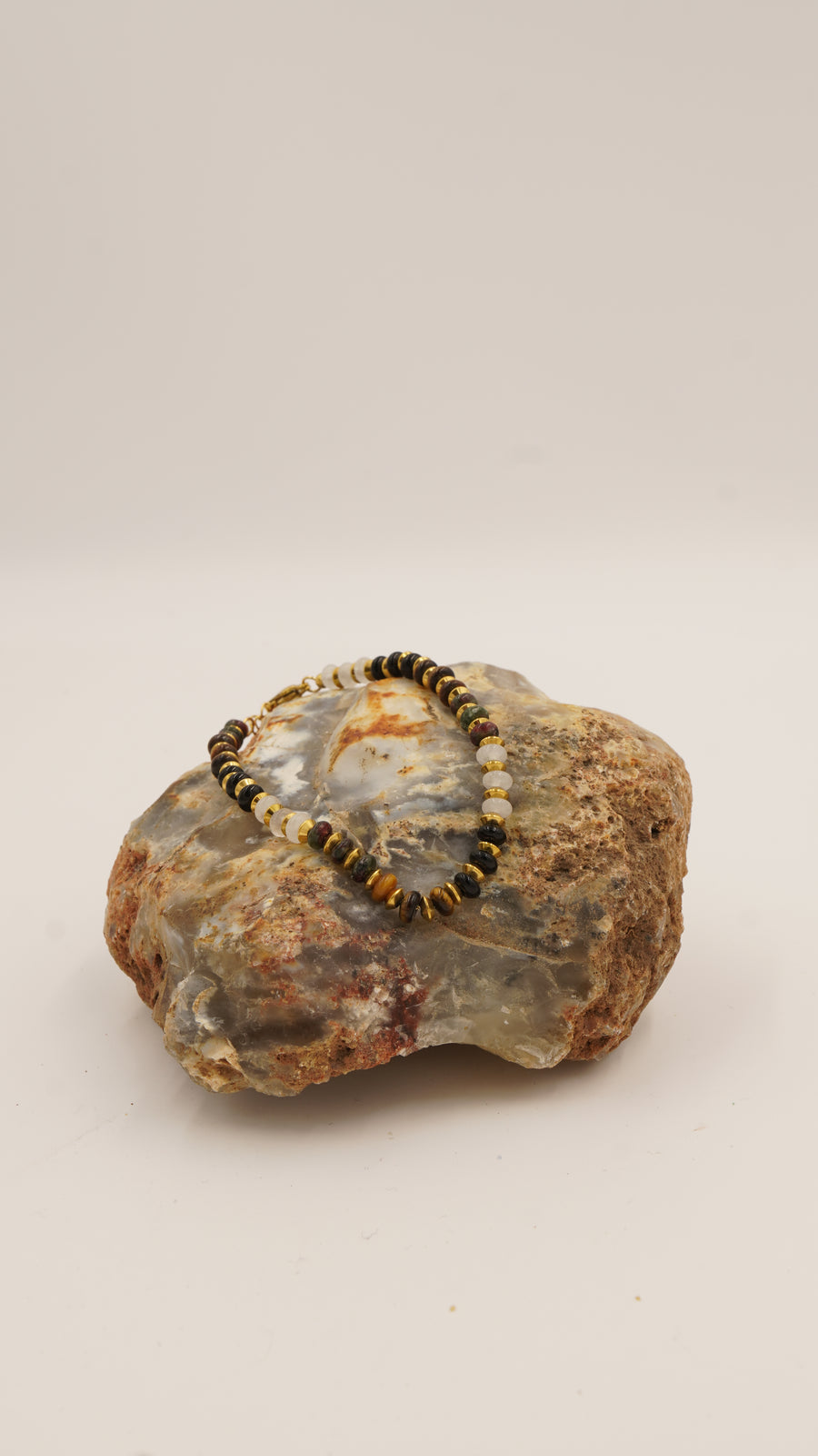 Quartz, Oniks, Turmalin & Kaplan Gözü Taşlı Çelik Bileklik