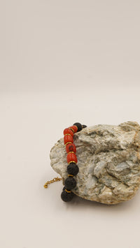 Lav Taşı & Mercan Taşlı Çelik Bileklik – Tek Üretim