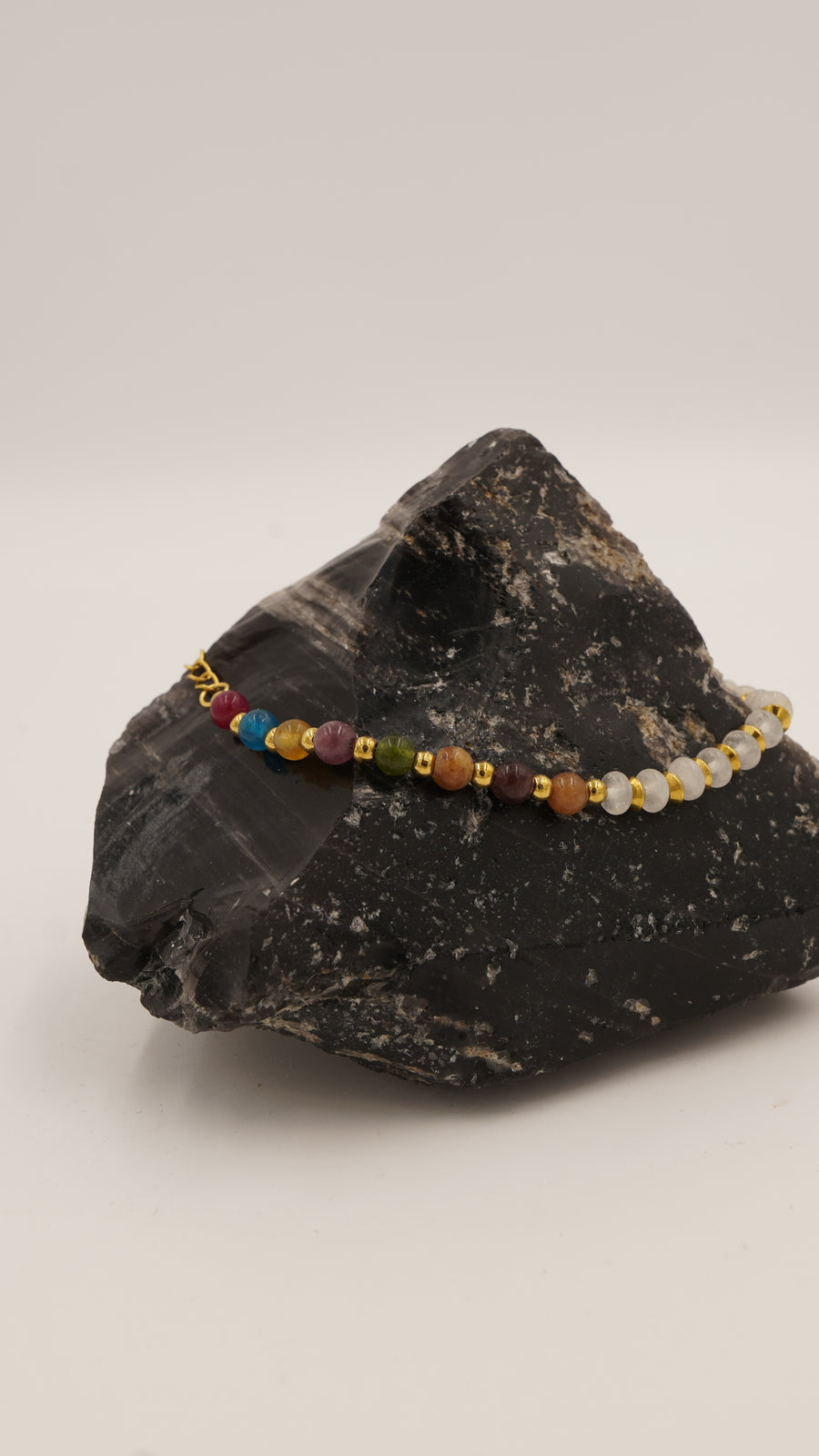 Quartz, Ametist, Yeşim & Güneş Akik Taşlı Çelik Bileklik