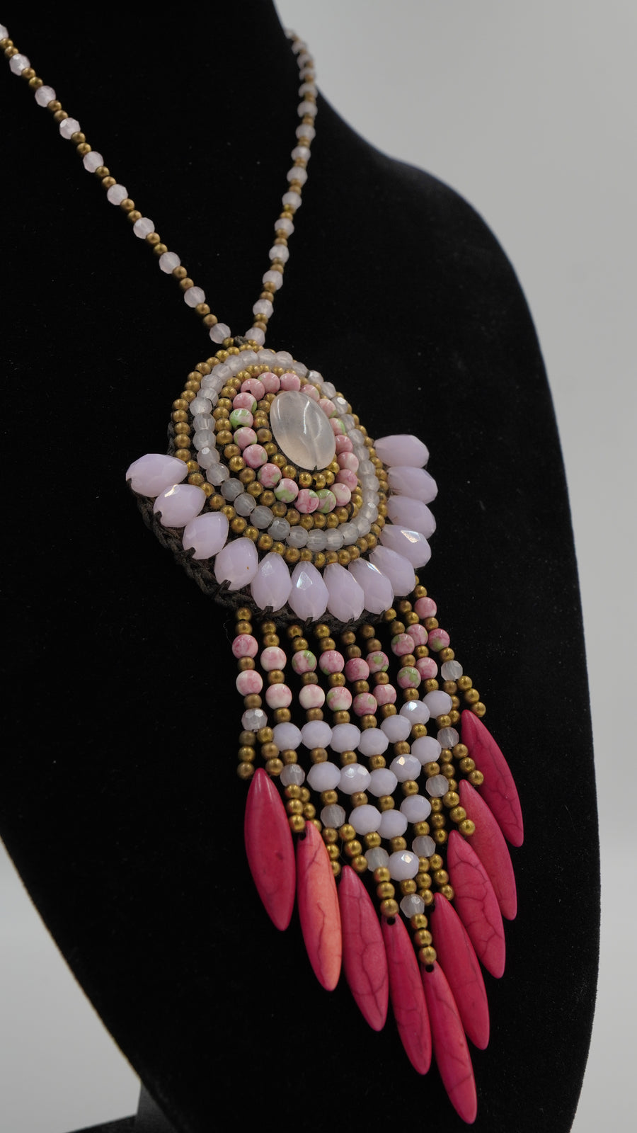 Pembe Quartz & Kristal Taşlı Otantik Hindistan Kolyesi