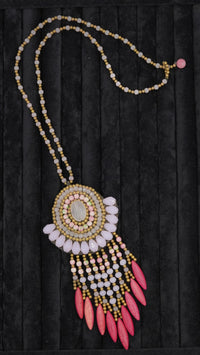 Pembe Quartz & Kristal Taşlı Otantik Hindistan Kolyesi