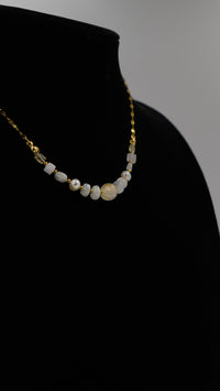 Doğal Taşlı Quartz İnci Detaylı Çelik Kolye