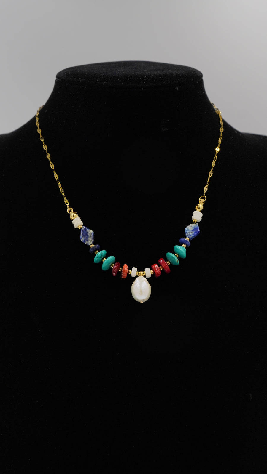 Doğal Taşlı Çelik Kolye