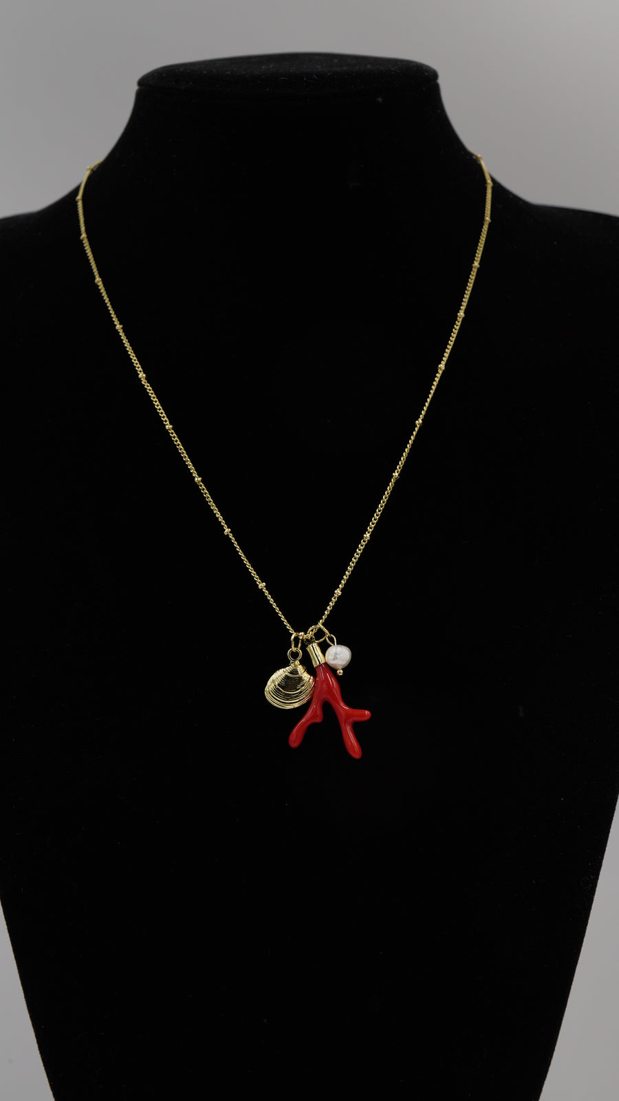 İtalyan Çift Biber Figürlü İnci ve İstiridye Detaylı Kolye