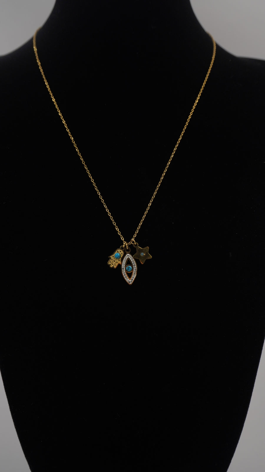 Yıldız, Göz ve Fatma Ana Eli Figürlü Çelik Kolye