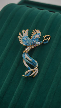 Mavi Tonlu Anka Kuşu Figürlü Pirinç Broş