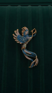 Mavi Tonlu Anka Kuşu Figürlü Pirinç Broş