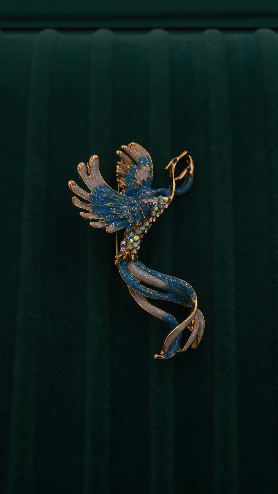 Mavi Tonlu Anka Kuşu Figürlü Pirinç Broş