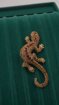Kristal Taşlı Yılan Figürlü Pirinç Broş