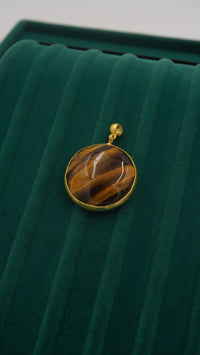 Kaplan Gözü Taşlı Bakır Kolye Ucu