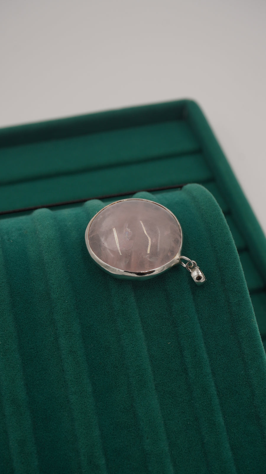 Pembe Quartz Taşlı Özel Yapım Bakır Kolye Ucu