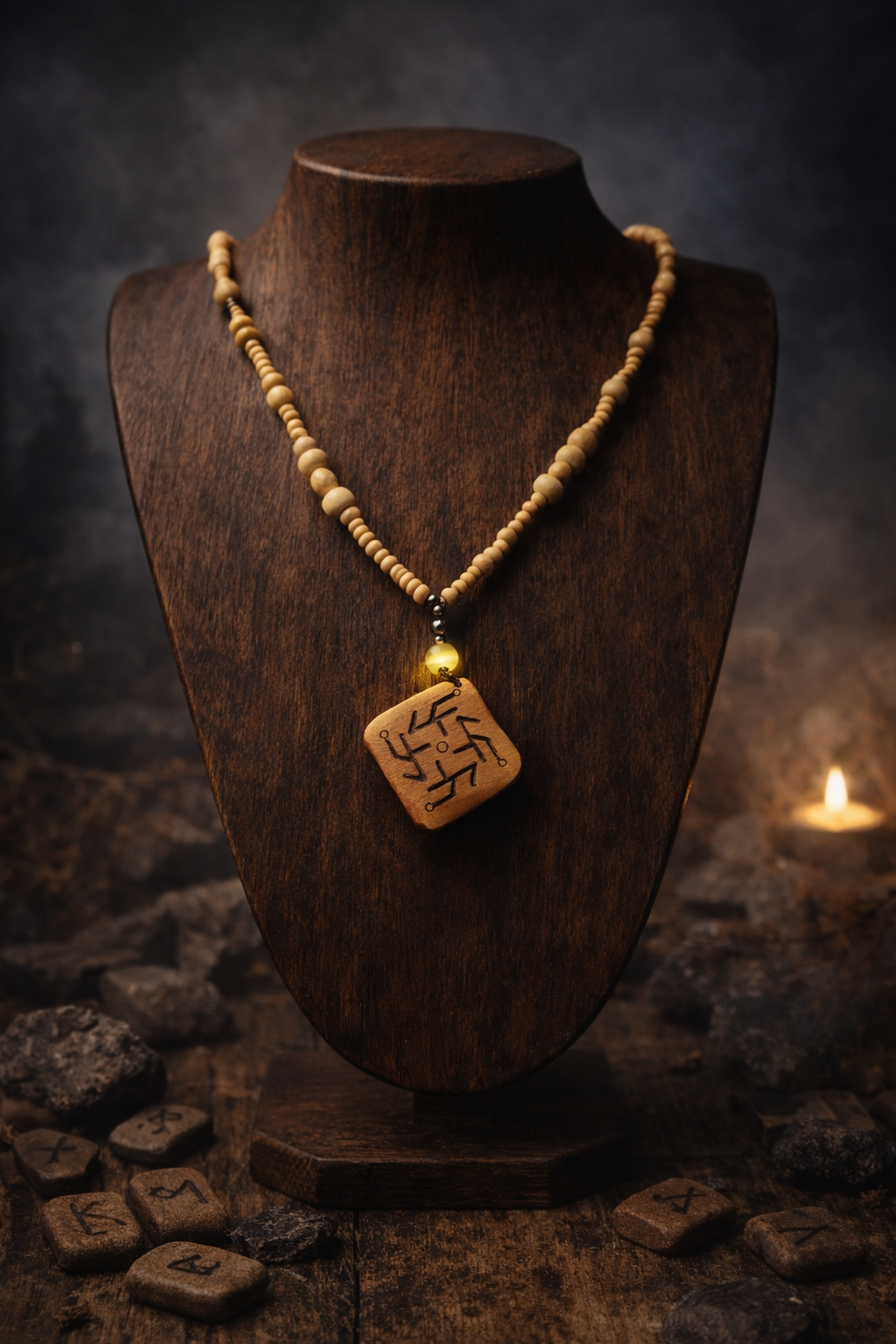 Rune İyi Şans Doğal Taşlı Kolye