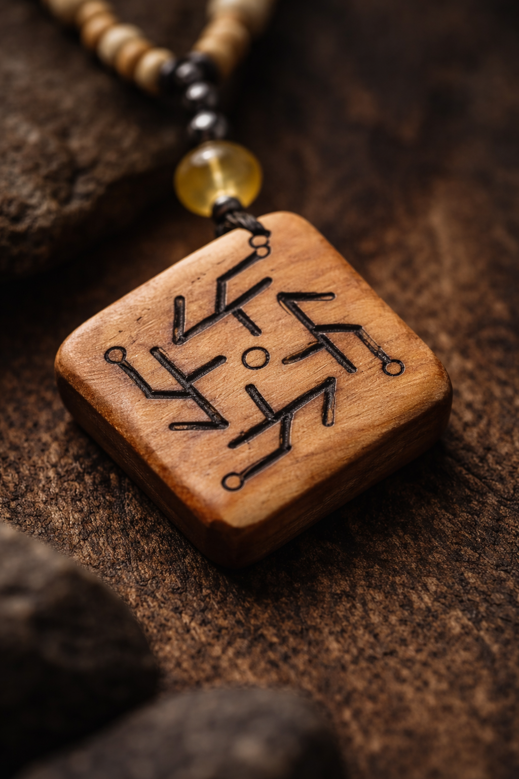 Rune İyi Şans Doğal Taşlı Kolye