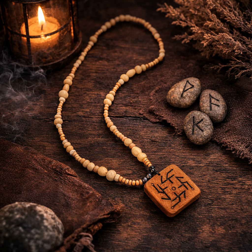 Rune İyi Şans Doğal Taşlı Kolye