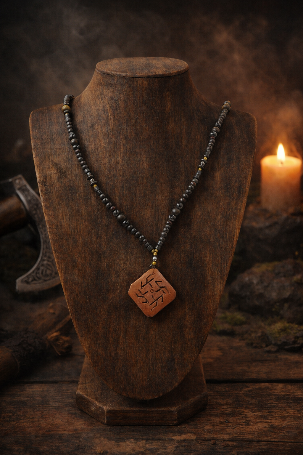 Rune İyi Şans Doğal Taşlı Kolye