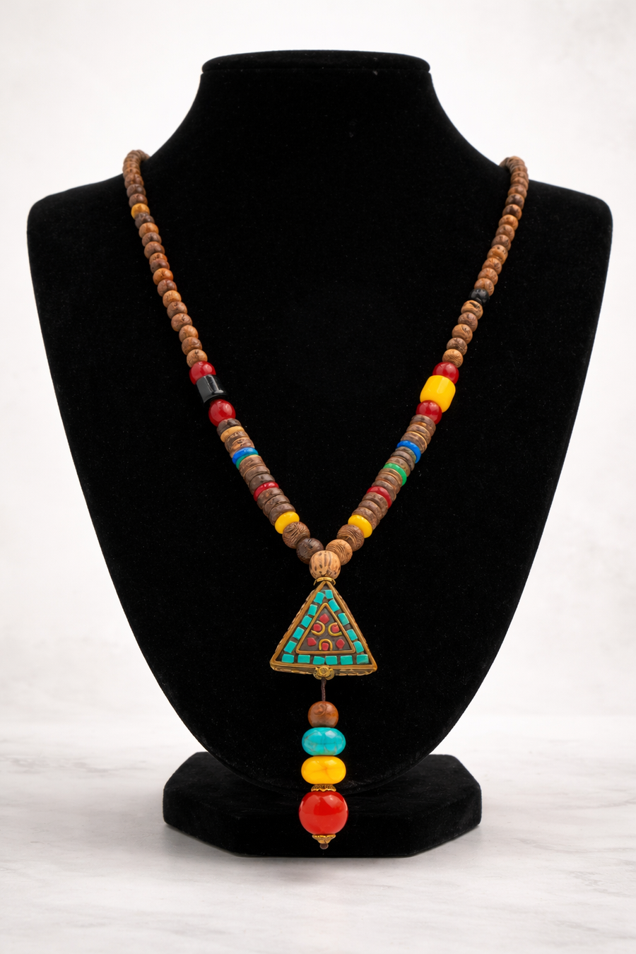 Turkuaz & Mercan Üçgen Uçlu Otantik Kolye