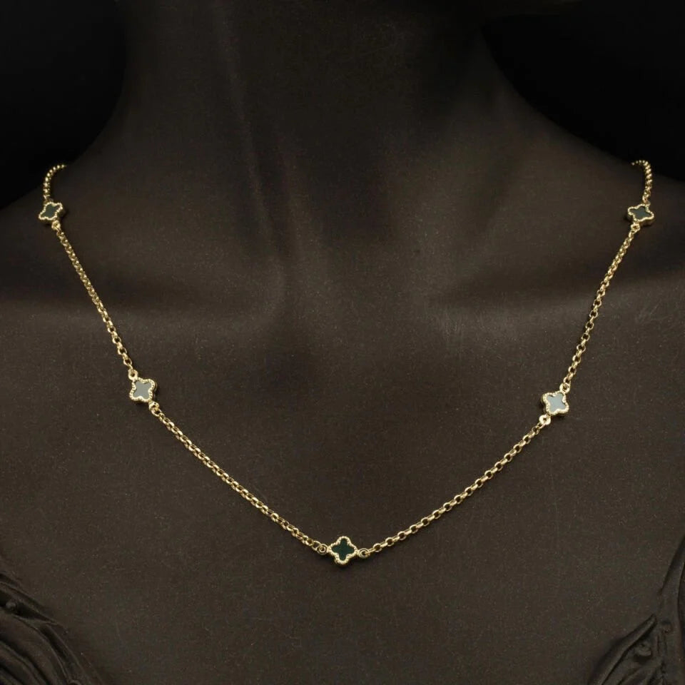 Zümrüt Sedefi 14 Ayar Van Cleef Altın Kolye