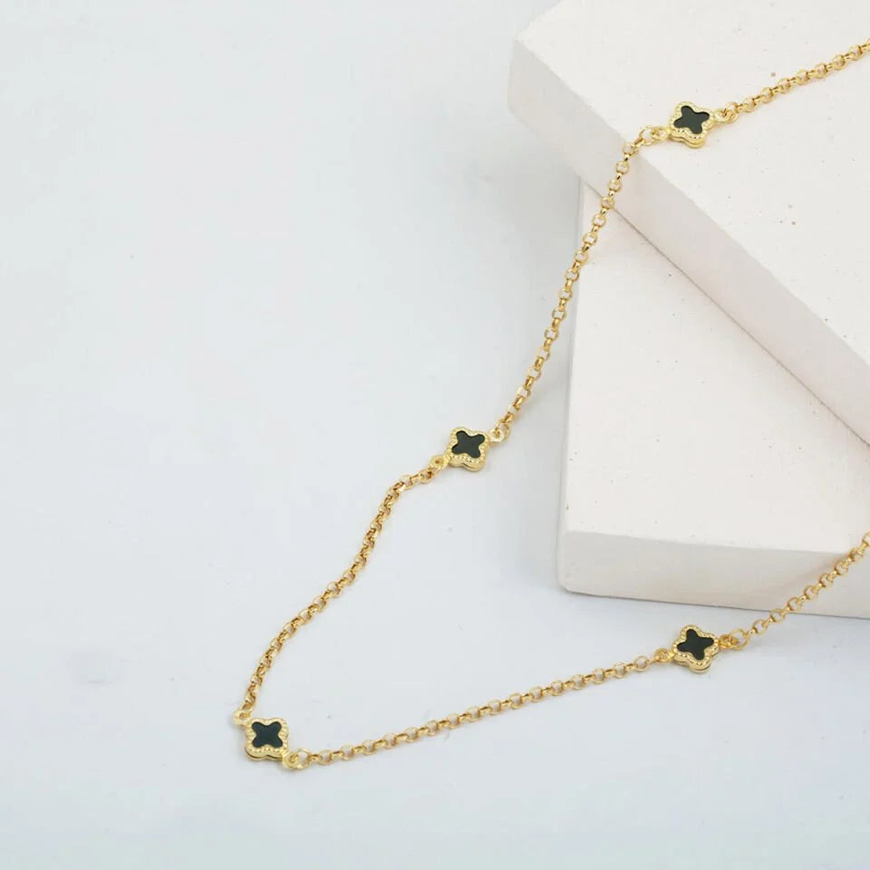 Zümrüt Sedefi 14 Ayar Van Cleef Altın Kolye